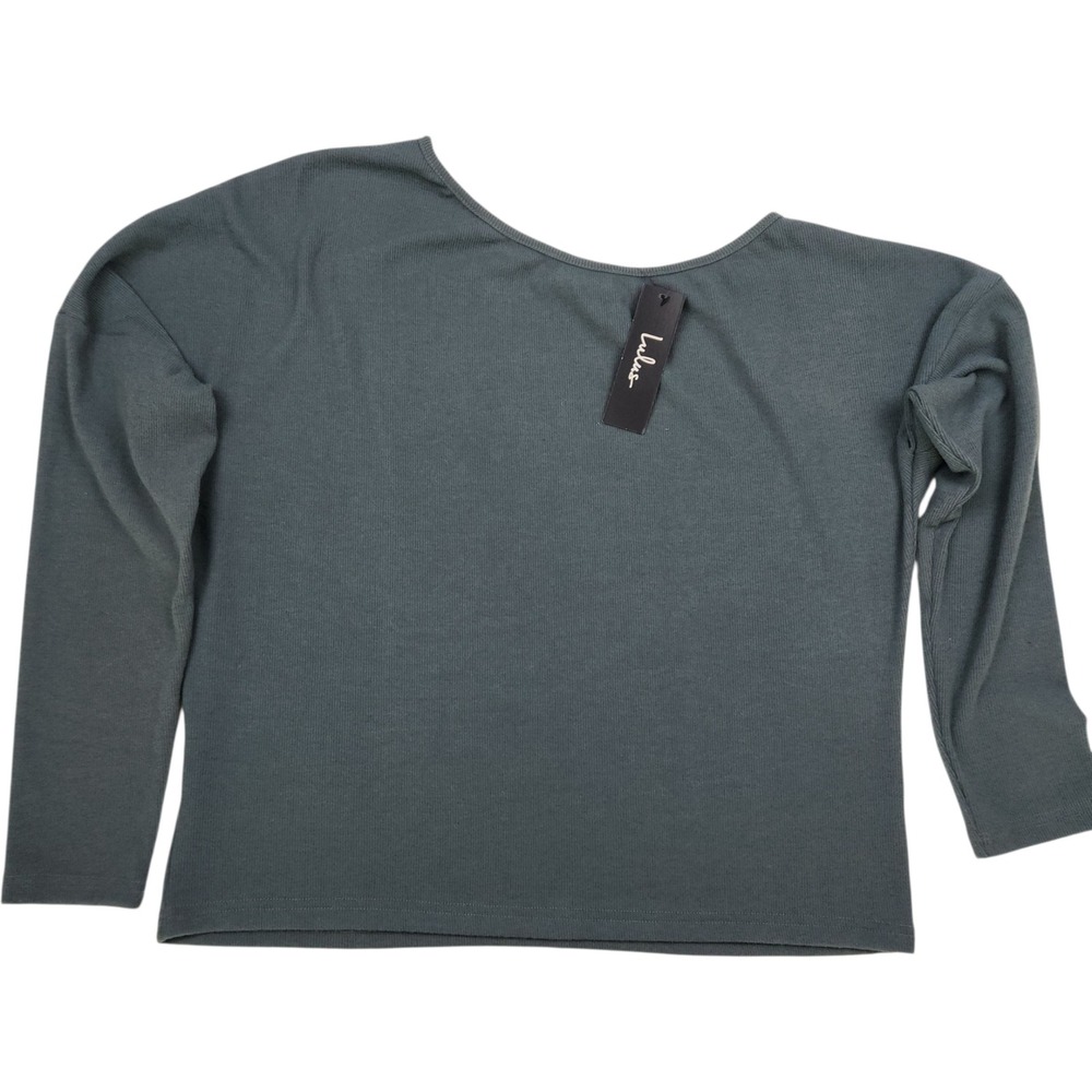 NWT Lulus Ribbed Top M Teal Off The Shoulder Long Sleeve Relaxed Knit Blouse
